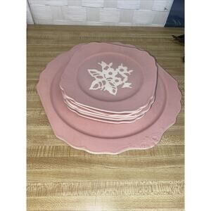 Cameoware Pink Floral Harker Pottery Co Lot 6 Salad Plate 1 Dinner Plate 30s/40s